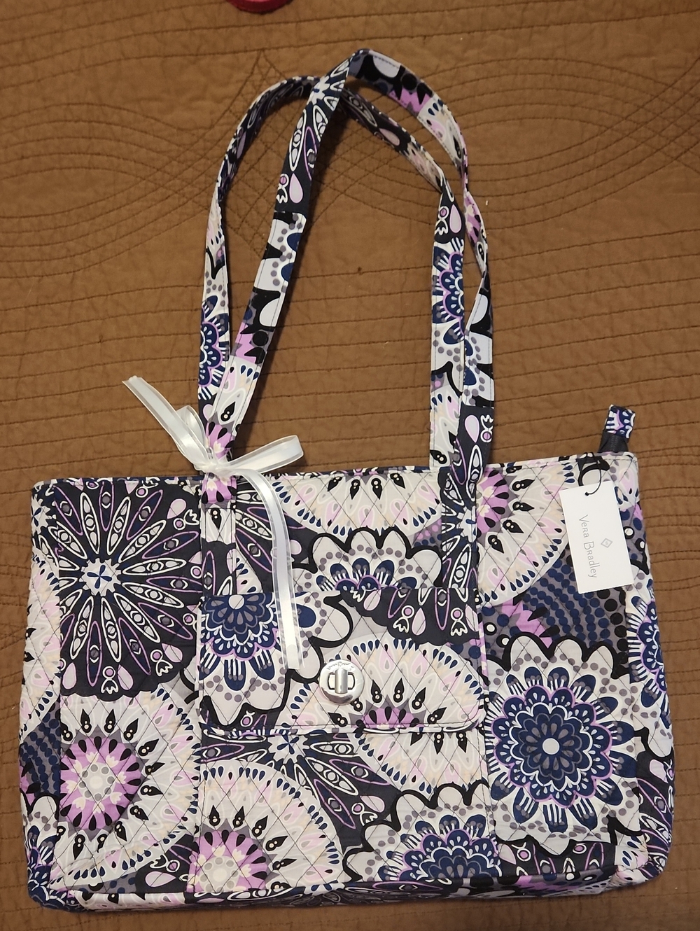 Vera Bradley Quilted Floral Tote in Purple, Pink, White